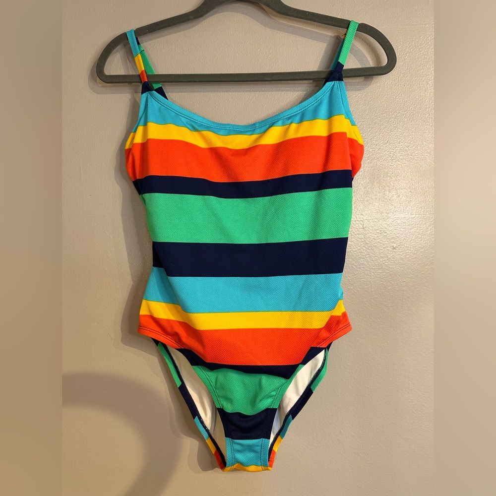 SPERRY Women’s One-Piece Striped Rainbow Bathing Suit Adjustable Straps Size Med
